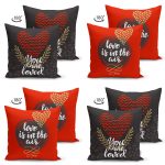 - Suet-K4luset646-1 - Realhomes  4'lü Çift Taraflı Sevgililer Günü Konseptli Özel Tasarım Modern Süet Kombin Yastık Kırlent Kılıf Seti Realhomes