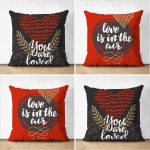 - Suet-K4luset646 - Realhomes  4'lü Çift Taraflı Sevgililer Günü Konseptli Özel Tasarım Modern Süet Kombin Yastık Kırlent Kılıf Seti Realhomes