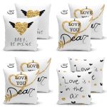 4'lü Çift Taraflı Sevgililer Günü Konseptli Özel Tasarım Modern Süet Kombin Yastık Kırlent Kılıf Seti Realhomes