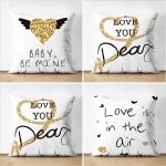 4'lü Çift Taraflı Sevgililer Günü Konseptli Özel Tasarım Modern Süet Kombin Yastık Kırlent Kılıf Seti Realhomes