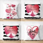 - Suet-K4luset648 - Realhomes 4'lü Çift Taraflı Sevgililer Günü Konseptli Özel Tasarım Modern Süet Kombin Yastık Kırlent Kılıf Seti Realhomes