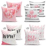 - Suet-K4luset649-1 - Realhomes  4'lü Çift Taraflı Sevgililer Günü Konseptli Özel Tasarım Modern Süet Kombin Yastık Kırlent Kılıf Seti Realhomes