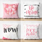 - Suet-K4luset649 - Realhomes  4'lü Çift Taraflı Sevgililer Günü Konseptli Özel Tasarım Modern Süet Kombin Yastık Kırlent Kılıf Seti Realhomes