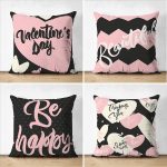 - Suet-K4luset651 - Realhomes 4'lü Çift Taraflı Sevgililer Günü Konseptli Özel Tasarım Modern Süet Kombin Yastık Kırlent Kılıf Seti Realhomes