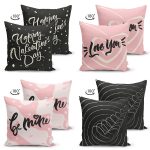 - Suet-K4luset652-1 - Realhomes 4'lü Çift Taraflı Sevgililer Günü Konseptli Özel Tasarım Modern Süet Kombin Yastık Kırlent Kılıf Seti Realhomes