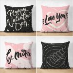 - Suet-K4luset652 - Realhomes 4'lü Çift Taraflı Sevgililer Günü Konseptli Özel Tasarım Modern Süet Kombin Yastık Kırlent Kılıf Seti Realhomes