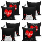 - Suet-K4luset653-1 - Realhomes 4'lü Çift Taraflı Sevgililer Günü Konseptli Özel Tasarım Modern Süet Kombin Yastık Kırlent Kılıf Seti Realhomes