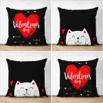 - Suet-K4luset653 - Realhomes 4'lü Çift Taraflı Sevgililer Günü Konseptli Özel Tasarım Modern Süet Kombin Yastık Kırlent Kılıf Seti Realhomes