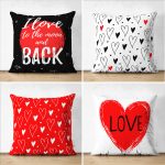 - Suet-K4luset654 - Realhomes  4'lü Çift Taraflı Sevgililer Günü Konseptli Özel Tasarım Modern Süet Kombin Yastık Kırlent Kılıf Seti Realhomes