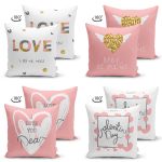 - Suet-K4luset655-1 - Realhomes 4'lü Çift Taraflı Sevgililer Günü Konseptli Özel Tasarım Modern Süet Kombin Yastık Kırlent Kılıf Seti Realhomes