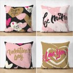 4'lü Çift Taraflı Sevgililer Günü Konseptli Özel Tasarım Modern Süet Kombin Yastık Kırlent Kılıf Seti Realhomes