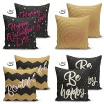 - Suet-K4luset657-1 - Realhomes 4'lü Çift Taraflı Sevgililer Günü Konseptli Özel Tasarım Modern Süet Kombin Yastık Kırlent Kılıf Seti Realhomes