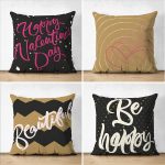 - Suet-K4luset657 - Realhomes 4'lü Çift Taraflı Sevgililer Günü Konseptli Özel Tasarım Modern Süet Kombin Yastık Kırlent Kılıf Seti Realhomes