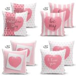 - Suet-K4luset658-1 - Realhomes 4'lü Çift Taraflı Sevgililer Günü Konseptli Özel Tasarım Modern Süet Kombin Yastık Kırlent Kılıf Seti Realhomes