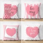 - Suet-K4luset658 - Realhomes 4'lü Çift Taraflı Sevgililer Günü Konseptli Özel Tasarım Modern Süet Kombin Yastık Kırlent Kılıf Seti Realhomes