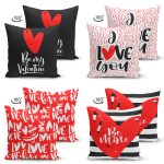 - Suet-K4luset659-1 - Realhomes 4'lü Çift Taraflı Sevgililer Günü Konseptli Özel Tasarım Modern Süet Kombin Yastık Kırlent Kılıf Seti Realhomes