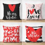 - Suet-K4luset659 - Realhomes 4'lü Çift Taraflı Sevgililer Günü Konseptli Özel Tasarım Modern Süet Kombin Yastık Kırlent Kılıf Seti Realhomes