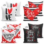 - Suet-K4luset660-1 - Realhomes 4'lü Çift Taraflı Sevgililer Günü Konseptli Özel Tasarım Modern Süet Kombin Yastık Kırlent Kılıf Seti Realhomes