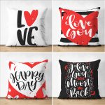 - Suet-K4luset660 - Realhomes 4'lü Çift Taraflı Sevgililer Günü Konseptli Özel Tasarım Modern Süet Kombin Yastık Kırlent Kılıf Seti Realhomes