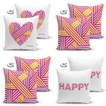 - Suet-K4luset661-1 - Realhomes  4'lü Çift Taraflı Sevgililer Günü Konseptli Özel Tasarım Modern Süet Kombin Yastık Kırlent Kılıf Seti Realhomes