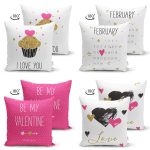 - Suet-K4luset663-1 - Realhomes 4'lü Çift Taraflı Sevgililer Günü Konseptli Özel Tasarım Modern Süet Kombin Yastık Kırlent Kılıf Seti Realhomes