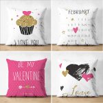 - Suet-K4luset663 - Realhomes 4'lü Çift Taraflı Sevgililer Günü Konseptli Özel Tasarım Modern Süet Kombin Yastık Kırlent Kılıf Seti Realhomes