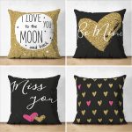 - Suet-K4luset664 - Realhomes  4'lü Çift Taraflı Sevgililer Günü Konseptli Özel Tasarım Modern Süet Kombin Yastık Kırlent Kılıf Seti Realhomes