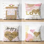 - Suet-K4luset665 - Realhomes 4'lü Çift Taraflı Sevgililer Günü Konseptli Özel Tasarım Modern Süet Kombin Yastık Kırlent Kılıf Seti Realhomes