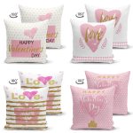 - Suet-K4luset666-1 - Realhomes 4'lü Çift Taraflı Sevgililer Günü Konseptli Özel Tasarım Modern Süet Kombin Yastık Kırlent Kılıf Seti Realhomes