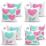 - Suet-K4luset667-1 - Realhomes  4'lü Çift Taraflı Sevgililer Günü Konseptli Özel Tasarım Modern Süet Kombin Yastık Kırlent Kılıf Seti Realhomes