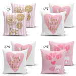 - Suet-K4luset668-1 - Realhomes 4'lü Çift Taraflı Sevgililer Günü Konseptli Özel Tasarım Modern Süet Kombin Yastık Kırlent Kılıf Seti Realhomes