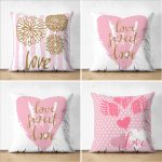 - Suet-K4luset668 - Realhomes 4'lü Çift Taraflı Sevgililer Günü Konseptli Özel Tasarım Modern Süet Kombin Yastık Kırlent Kılıf Seti Realhomes