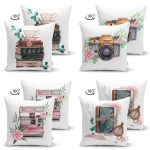 - Suet-K4luset669-1 - Realhomes 4'lü Çift Taraflı Sevgililer Günü Konseptli Özel Tasarım Modern Süet Kombin Yastık Kırlent Kılıf Seti Realhomes