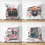 - Suet-K4luset669 - Realhomes 4'lü Çift Taraflı Sevgililer Günü Konseptli Özel Tasarım Modern Süet Kombin Yastık Kırlent Kılıf Seti Realhomes