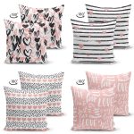 - Suet-K4luset670-1 - Realhomes 4'lü Çift Taraflı Sevgililer Günü Konseptli Özel Tasarım Modern Süet Kombin Yastık Kırlent Kılıf Seti Realhomes