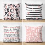 - Suet-K4luset670 - Realhomes 4'lü Çift Taraflı Sevgililer Günü Konseptli Özel Tasarım Modern Süet Kombin Yastık Kırlent Kılıf Seti Realhomes