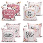 - Suet-K4luset672-1 - Realhomes 4'lü Çift Taraflı Sevgililer Günü Konseptli Özel Tasarım Modern Süet Kombin Yastık Kırlent Kılıf Seti Realhomes
