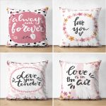 - Suet-K4luset672 - Realhomes 4'lü Çift Taraflı Sevgililer Günü Konseptli Özel Tasarım Modern Süet Kombin Yastık Kırlent Kılıf Seti Realhomes