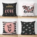 - Suet-K4luset673 - Realhomes 4'lü Çift Taraflı Sevgililer Günü Konseptli Özel Tasarım Modern Süet Kombin Yastık Kırlent Kılıf Seti Realhomes