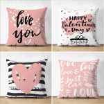 - Suet-K4luset674 - Realhomes 4'lü Çift Taraflı Sevgililer Günü Konseptli Özel Tasarım Modern Süet Kombin Yastık Kırlent Kılıf Seti Realhomes