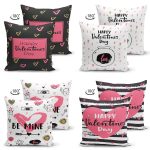 - Suet-K4luset675-1 - Realhomes 4'lü Çift Taraflı Sevgililer Günü Konseptli Özel Tasarım Modern Süet Kombin Yastık Kırlent Kılıf Seti Realhomes