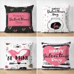 - Suet-K4luset675 - Realhomes 4'lü Çift Taraflı Sevgililer Günü Konseptli Özel Tasarım Modern Süet Kombin Yastık Kırlent Kılıf Seti Realhomes
