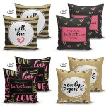 - Suet-K4luset676-1 - Realhomes 4'lü Çift Taraflı Sevgililer Günü Konseptli Özel Tasarım Modern Süet Kombin Yastık Kırlent Kılıf Seti Realhomes