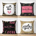 - Suet-K4luset676 - Realhomes 4'lü Çift Taraflı Sevgililer Günü Konseptli Özel Tasarım Modern Süet Kombin Yastık Kırlent Kılıf Seti Realhomes