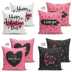 - Suet-K4luset677-1 - Realhomes 4'lü Çift Taraflı Sevgililer Günü Konseptli Özel Tasarım Modern Süet Kombin Yastık Kırlent Kılıf Seti Realhomes