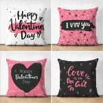 - Suet-K4luset677 - Realhomes 4'lü Çift Taraflı Sevgililer Günü Konseptli Özel Tasarım Modern Süet Kombin Yastık Kırlent Kılıf Seti Realhomes