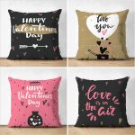 - Suet-K4luset678 - Realhomes 4'lü Çift Taraflı Sevgililer Günü Konseptli Özel Tasarım Modern Süet Kombin Yastık Kırlent Kılıf Seti Realhomes