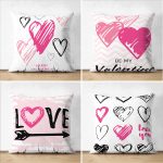 - Suet-K4luset679 - Realhomes  4'lü Çift Taraflı Sevgililer Günü Konseptli Özel Tasarım Modern Süet Kombin Yastık Kırlent Kılıf Seti Realhomes