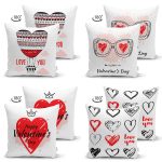 - Suet-K4luset680-1 - Realhomes 4'lü Çift Taraflı Sevgililer Günü Konseptli Özel Tasarım Modern Süet Kombin Yastık Kırlent Kılıf Seti Realhomes