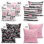 - Suet-K4luset681-1 - Realhomes  4'lü Çift Taraflı Sevgililer Günü Konseptli Özel Tasarım Modern Süet Kombin Yastık Kırlent Kılıf Seti Realhomes